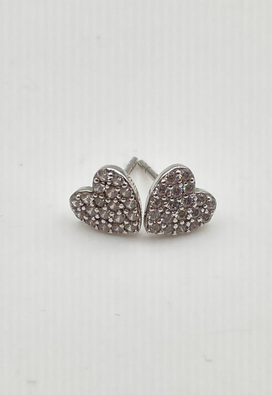 925 Sterling Silver Pavé CZ Heart Stud Earrings 1.4g