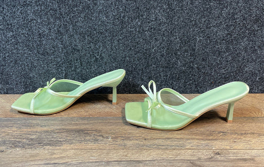 Mint Green Satin Mesh Bow Square Toe Slide Sandals Mules Women's Size 40