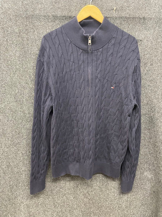 Tommy Hilfiger Men's Quarter Zip Cable Knit Pullover Sweater Gray Sz XXL