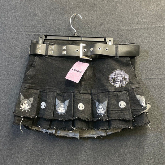 Hot Topic Kuromi Sanrio Black Pleated Tiered Denim Skirt Belted Sz XL NWT
