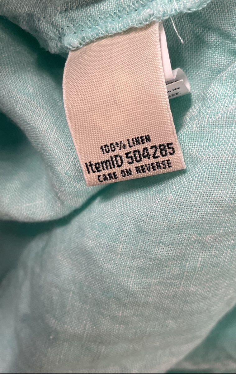 L.L.Bean Women's Aqua 100% Linen V-Neck High-Low Tunic Blouse Size S