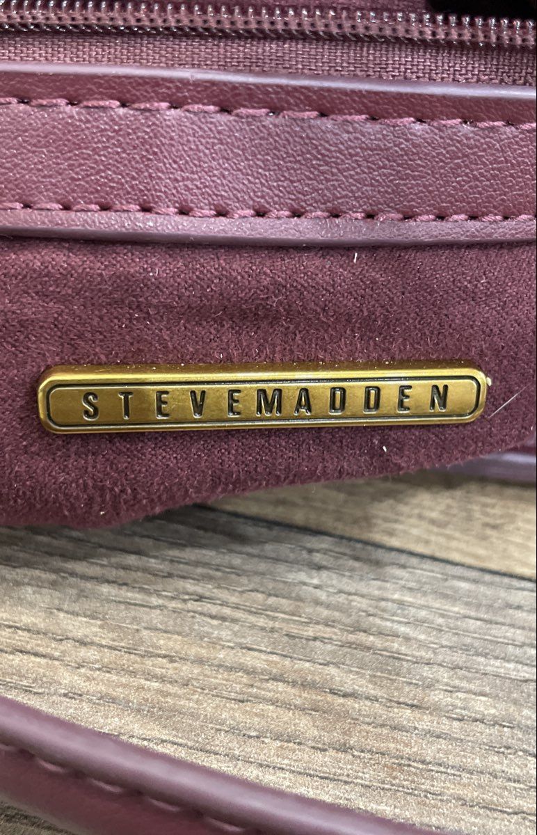 Steve Madden Maroon Leather Satchel Crossbody Bag Gold Hardware Chain Detail