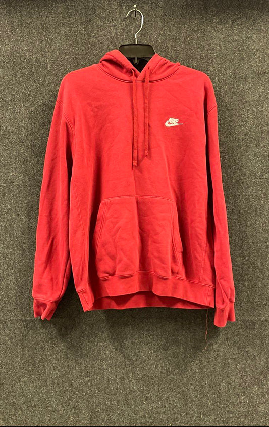 Nike Men's Red Pullover Hoodie Embroidered Swoosh Logo Fleece Size Large
