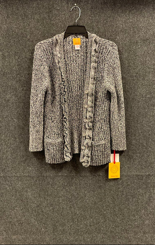 Ruby Rd. NWT Women's La Dolce Vita Cardigan Black Ivory Metallic Ruffle Sz XL