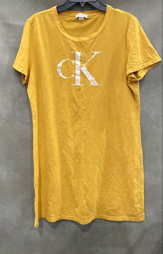 Calvin Klein Women's Yellow Large CK Logo Graphic Short Sleeve T-Shirt Sz XL