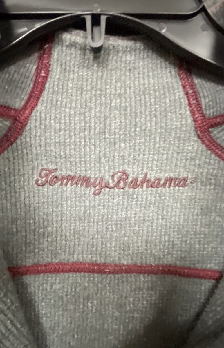 Tommy Bahama Men's Burgundy Ribbed Quarter Zip Pullover Sweater