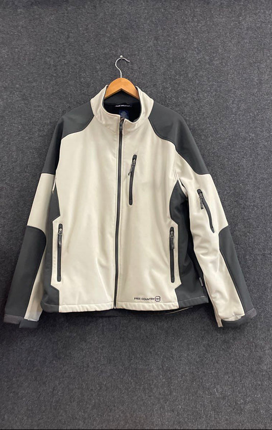 Free Country Men's Gray Cream Softshell Fleece Lined Full Zip Jacket Sz XL