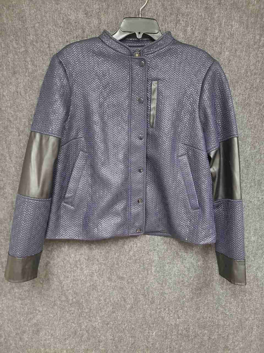Focus 2000 Women's Purple Chevron Texture Faux Leather Trim Moto Jacket Sz 12