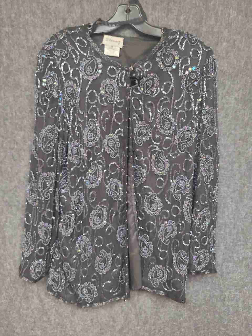 Vintage 90s Stenay Women's Black Paisley Heavy Beaded Sequin Evening Jacket Sz M