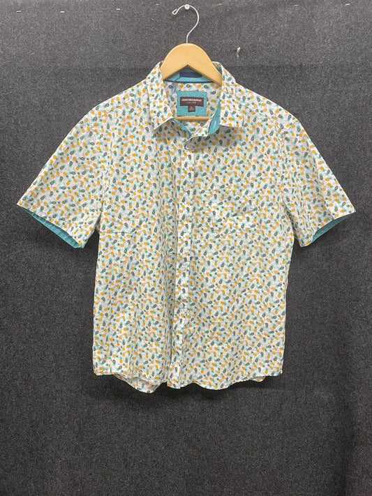 Johnston & Murphy Men's Short Sleeve Button Up White Pineapple Print Shirt Sz XL