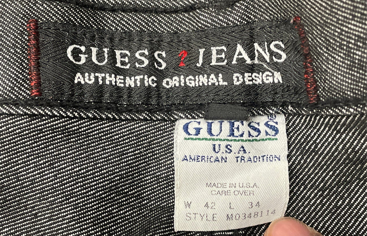 Vintage 90s Guess Men's Gray Coated Denim Jeans Made in USA Sz 42x34