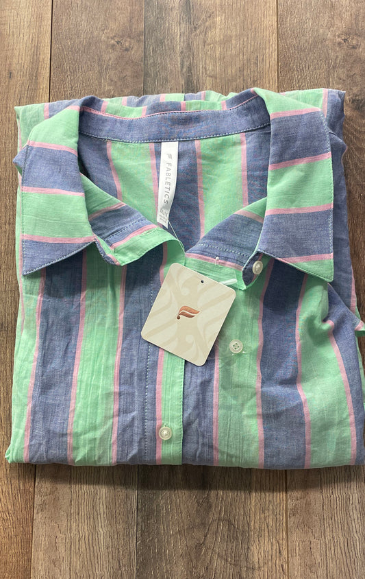 Fabletics Women's Blue Green Striped Button Up Shirt Size XXL / 1X NWT
