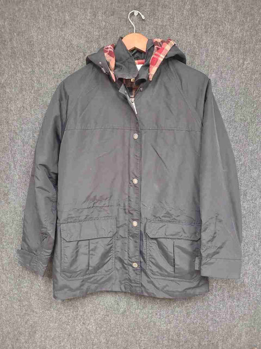 Woolrich Women's Black Hooded Field Jacket Plaid Wool Lined Utility Sz M