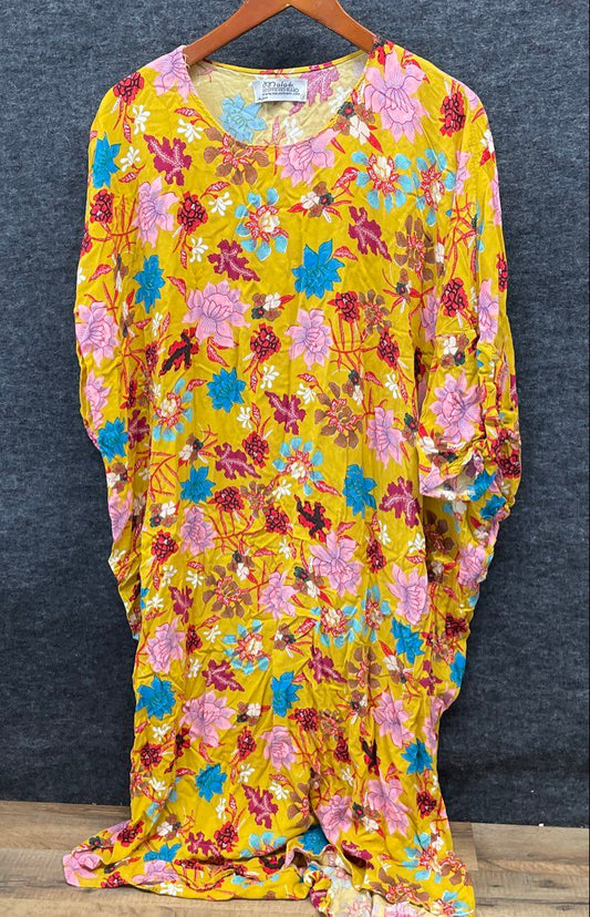 Malak Scarfology Women's Yellow Floral Kaftan Tunic Dress Sz 3