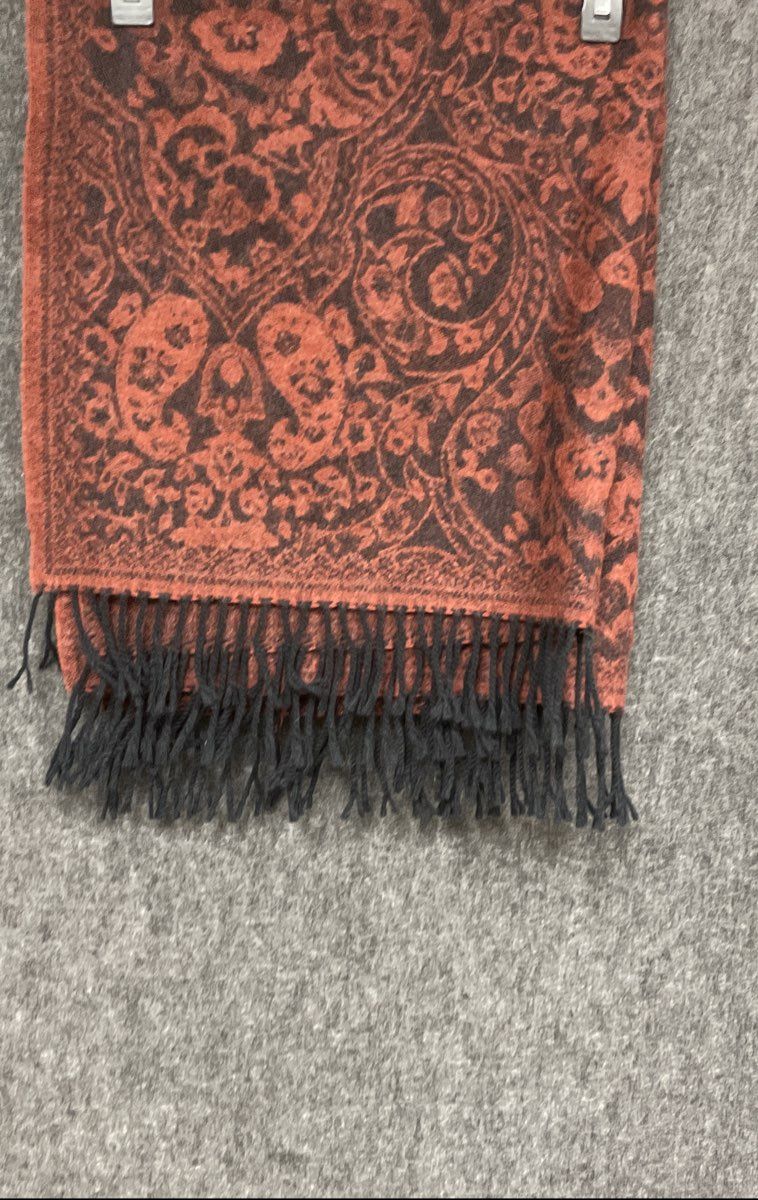 Unbranded Rust Orange Black Paisley Damask Woven Scarf Shawl Wrap Tassel Fringe