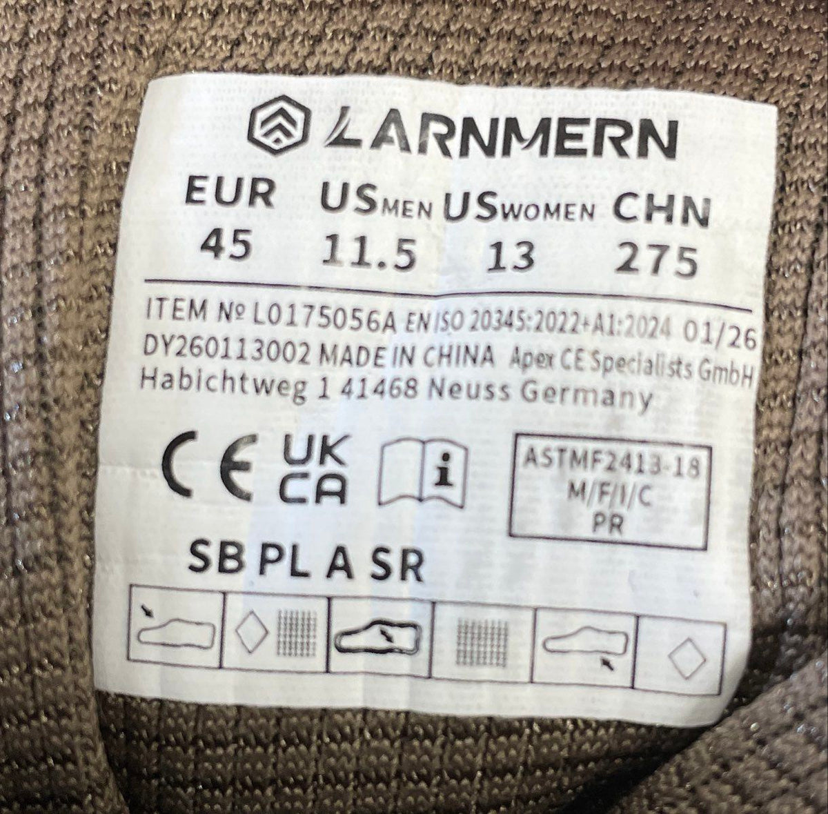 Larnmern Steel Toe Puncture Resistant Safety Work Boots Brown Men's Size 11.5