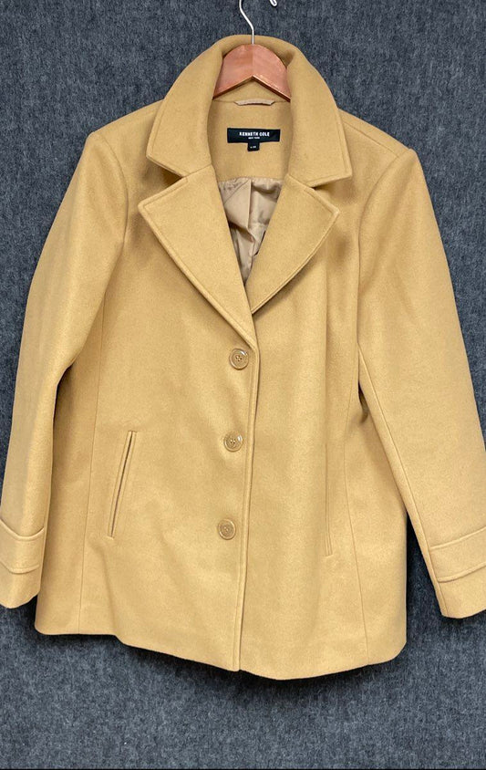Kenneth Cole Women's Tan Peacoat Overcoat Single Breasted Lined Size L