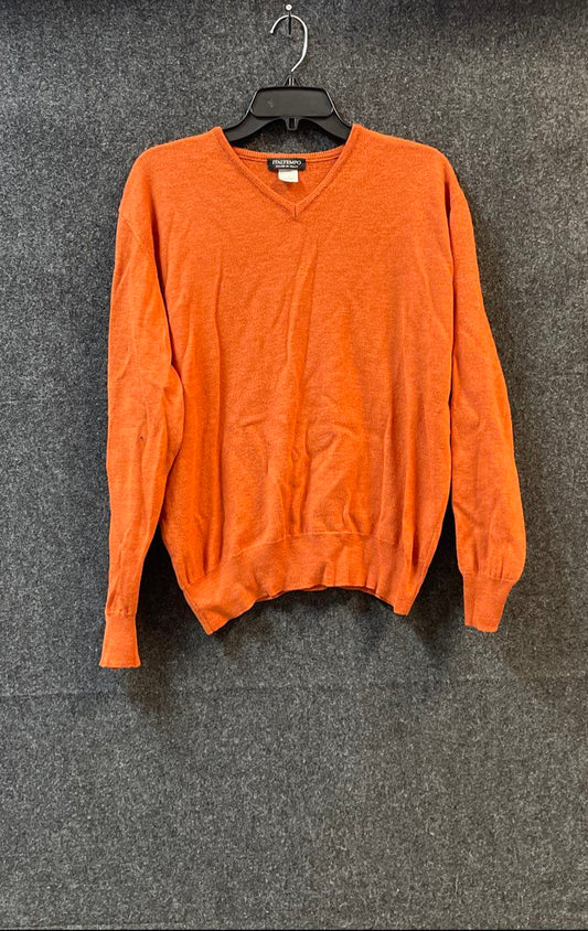 Vintage 90s Italtempo Men's Orange Merino Wool V-Neck Sweater Italy Size L