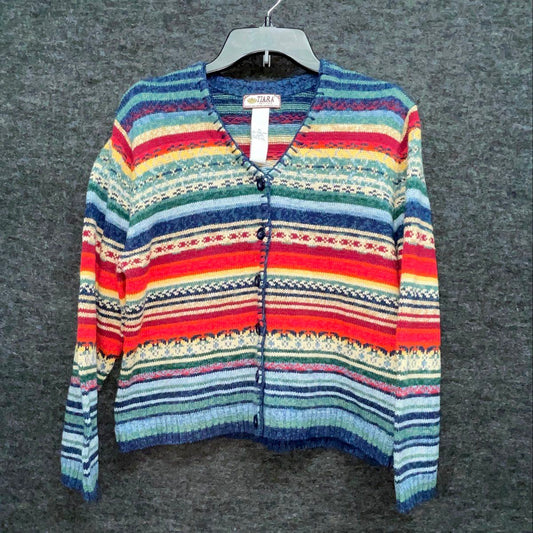 Tiara Petites Women's Vintage 2000s Fair Isle Multi-Color Cardigan Sweater Sz PL