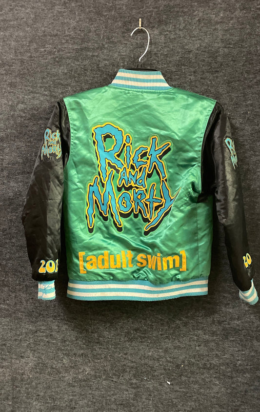 Headgear Classics Rick and Morty Adult Swim Satin Varsity Jacket Green XS