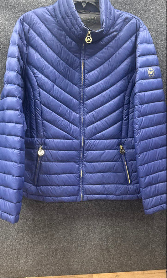 Michael Kors Women's Blue Packable Down Chevron Quilted Puffer Jacket Sz XL