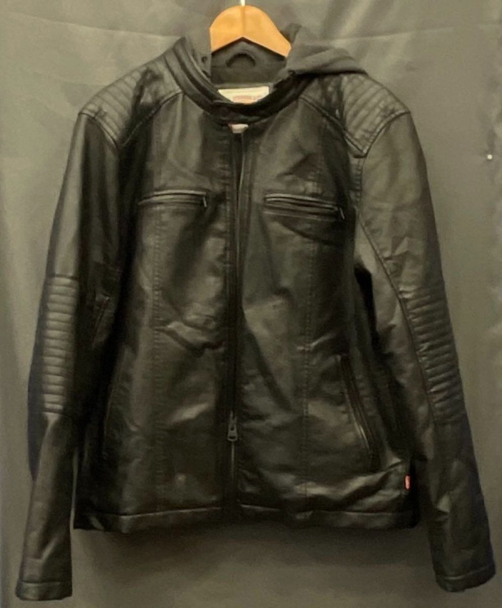 Men's Black Leather Levi Strauss & Co Coat - Size L
