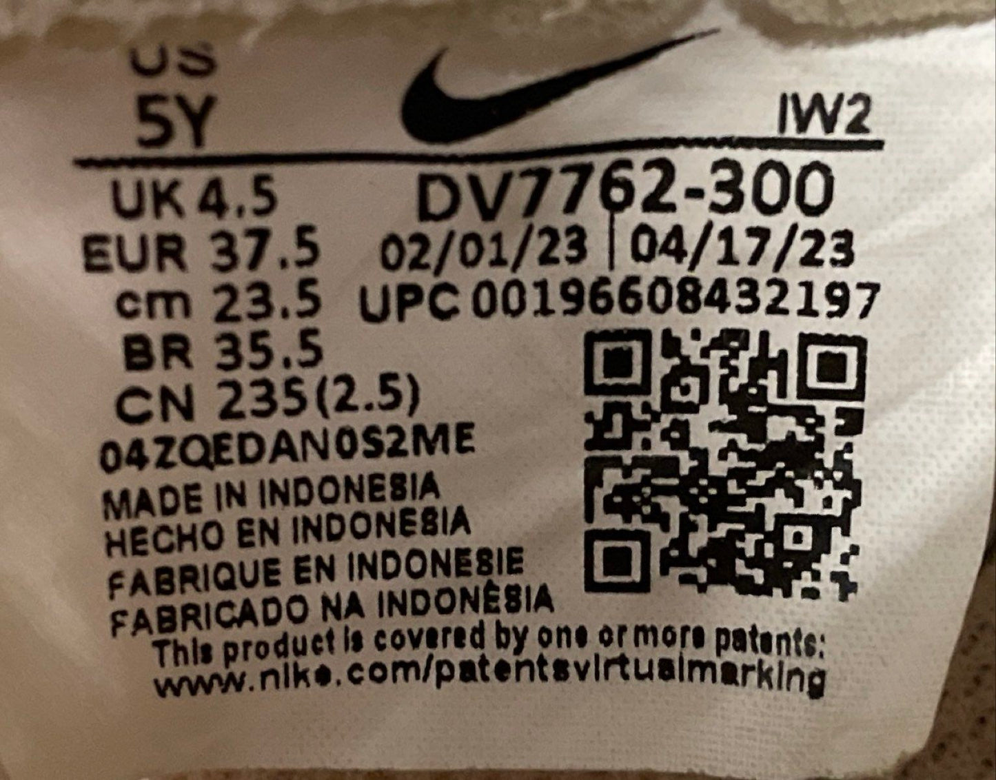 Nike Air Force 1 Low GS Emerald Rise White Sneakers Size 5Y