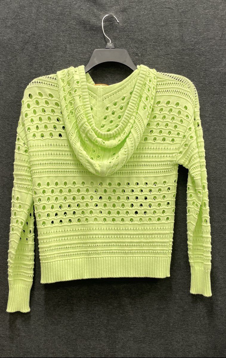 WISPR Women's Zip-up Hoodie Sweater Lime Green Open Knit Cotton Sz S