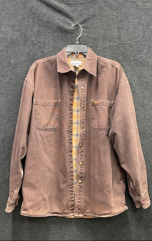 Carhartt S96 DKB Flannel Lined Sandstone Duck Canvas Shirt Jacket Brown Sz M