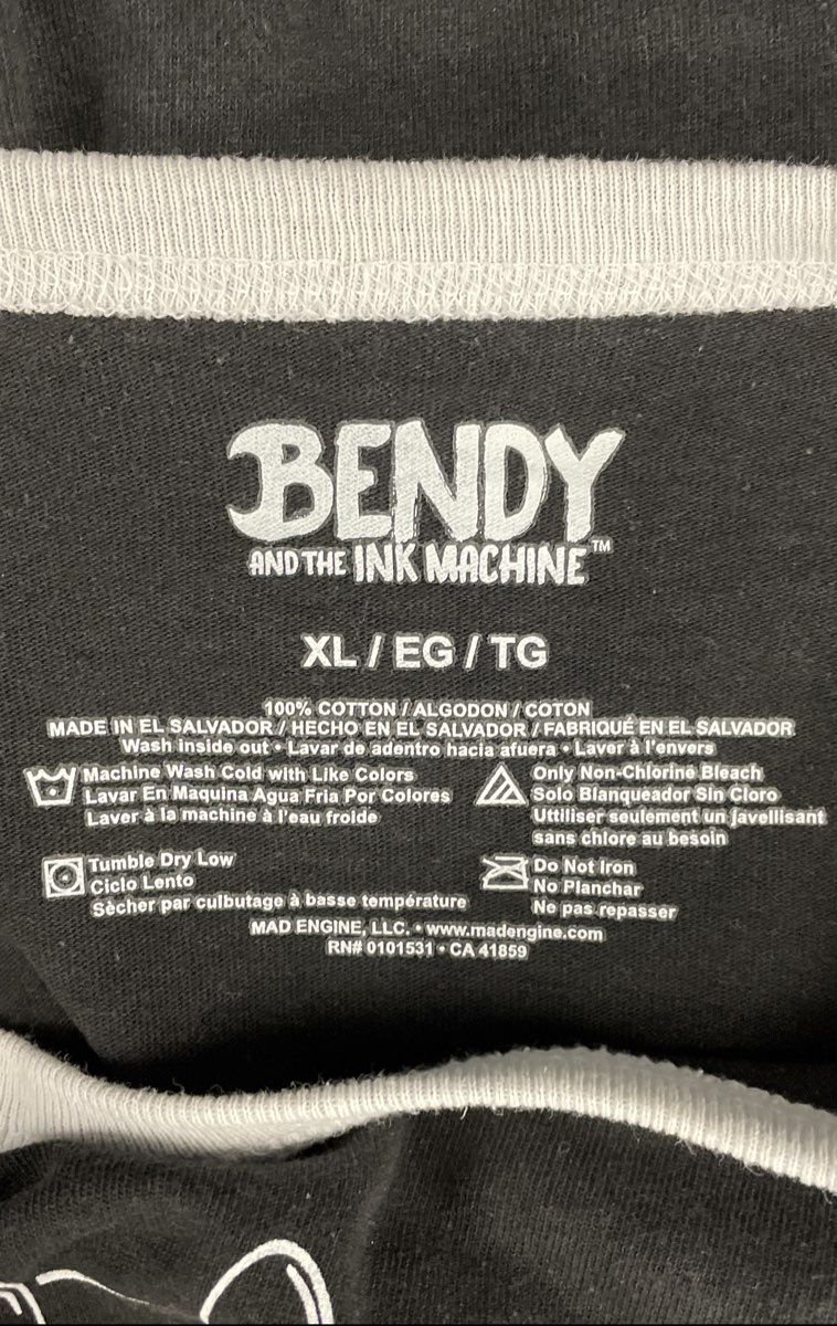 Bendy and the Ink Machine Men's Black White Raglan 3/4 Sleeve Graphic Shirt XL