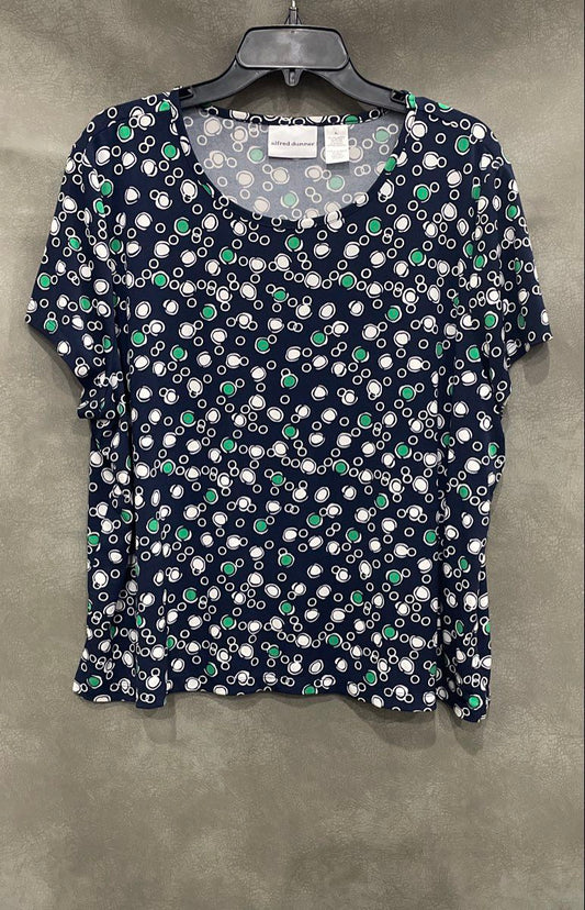 Alfred Dunner Women's Navy Blue Abstract Circle Print Short Sleeve Top Sz XL