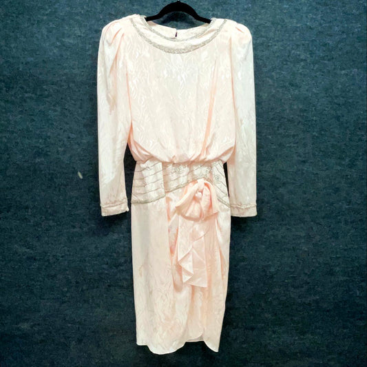 Vintage 80s Pink Damask Beaded Cocktail Dress Cowl Back Size Unmarked