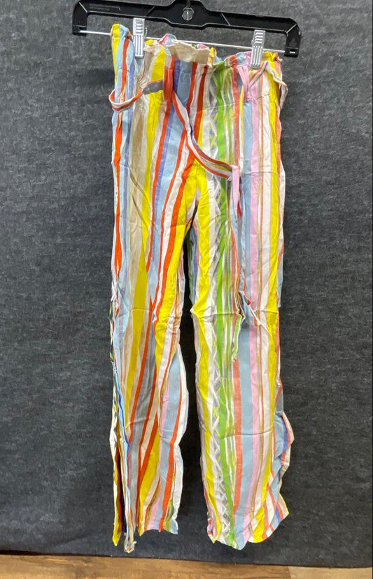 Z&L Women's Multicolor Striped Ruffle Slit Wide Leg Boho Pants Sz XS