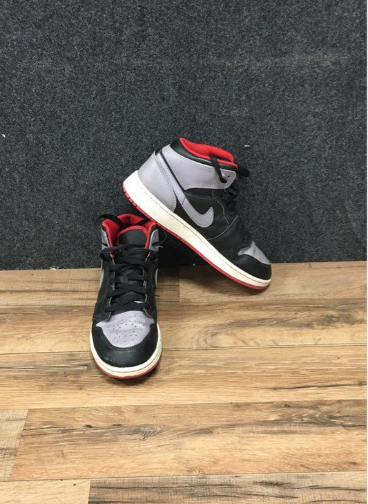 Nike Air Jordan 1 Mid GS Grey Black Red Youth Sneakers Size 7Y