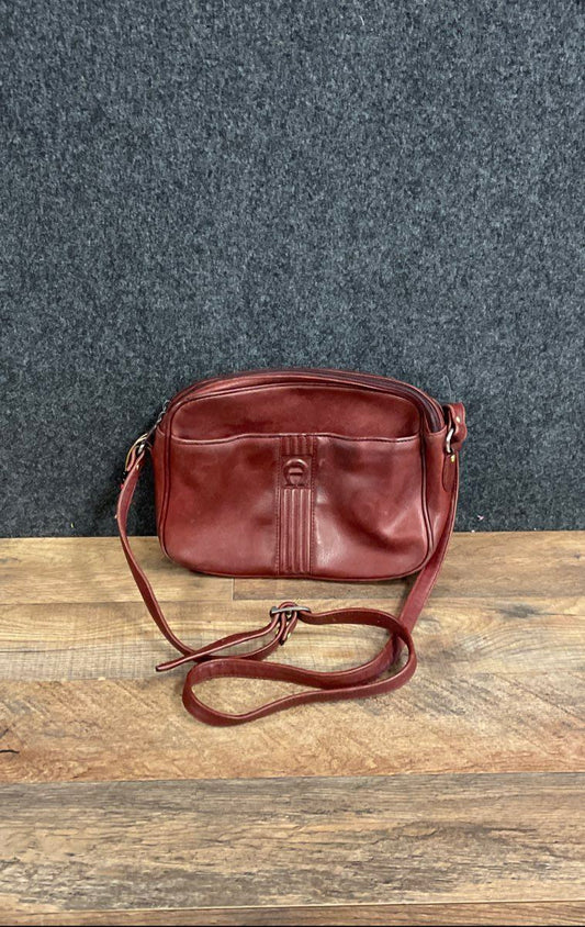 Vintage Etienne Aigner Oxblood Burgundy Leather Crossbody Bag Gold Hardware
