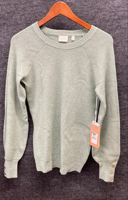 Cyrus Women's 2314 Eucalyptus Ribbed Crewneck Raglan Sweater Button Cuff XS NWT
