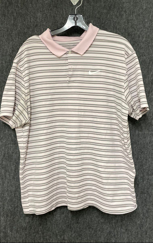 Nike Men's Dri-FIT Victory Pink Gray Striped Golf Polo Shirt Size XL