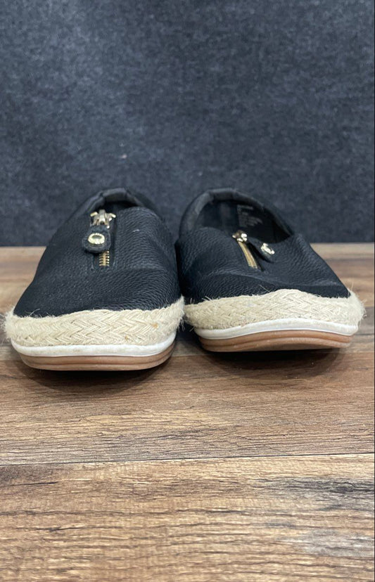 Anne Klein Joy Black Faux Leather Zipper Espadrille Flats Size 9M