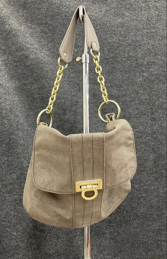 mark. Grey Leather Shoulder Bag Gold Tone Chain Strap Hobo Purse