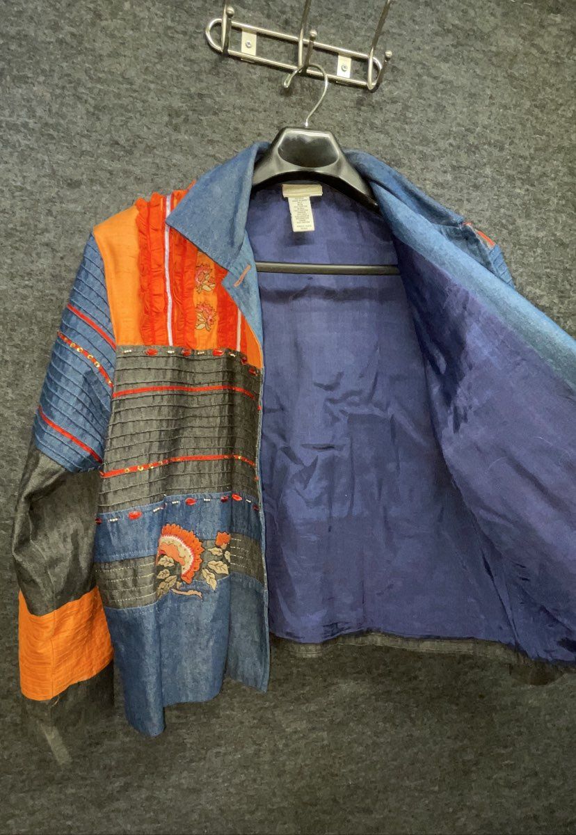 Coldwater Creek Women's Patchwork Jacket Multicolor Floral Silk Embroidered 1X