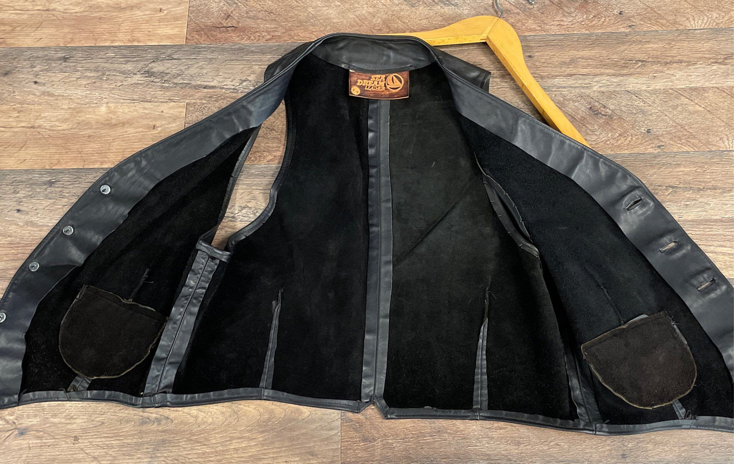 Sea Dream Leather Men's Black Vest Buffalo Nickel Buttons Vintage 90s Size 44