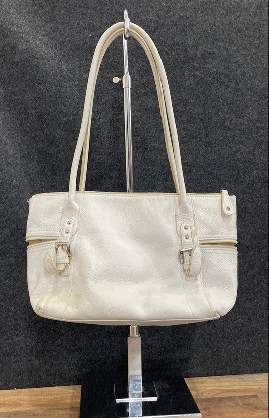 Tignanello White Pebbled Leather Shoulder Bag Tote Silver Hardware