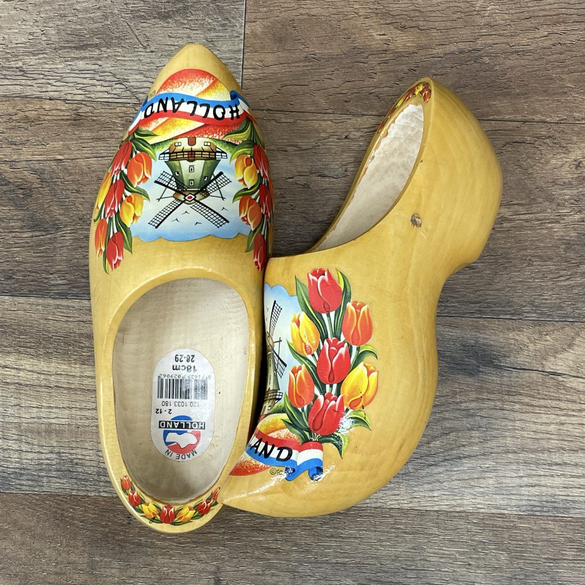 (2) Holland Dutch Wooden Hand-painted Windmills Clogs