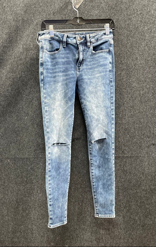 American Eagle Women's Blue Super Stretch Distressed Skinny Jeans Sz 6 Regular