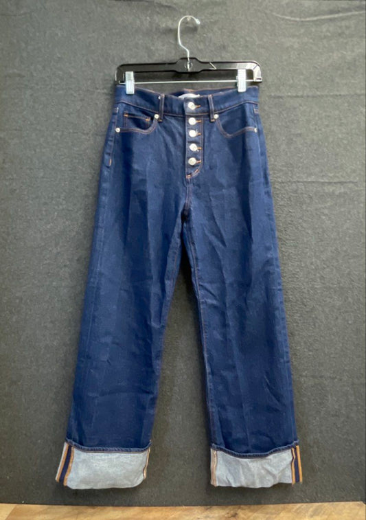LOFT Women's Dark Wash Wide Leg 5-Button Fly Cuffed Petite Jeans Sz 26/2