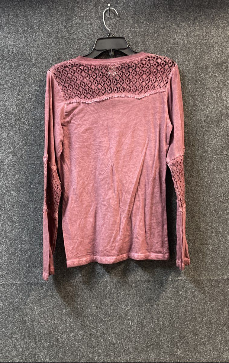 Sinful Women's Purple Distressed Long Sleeve Graphic Lace Shirt Rhinestone Sz L