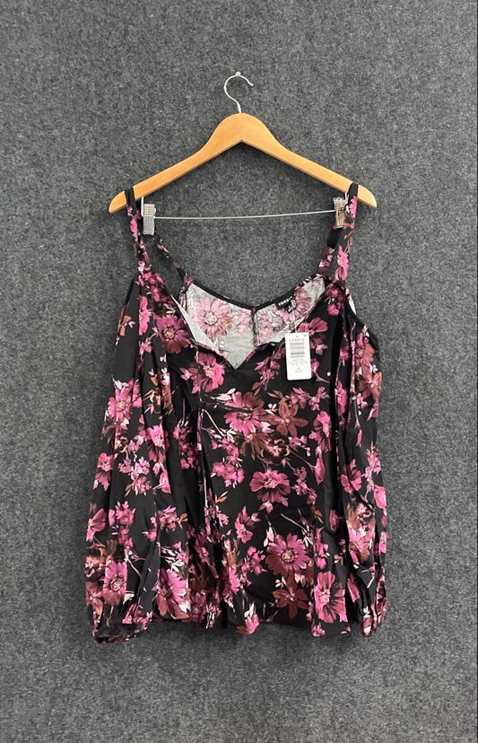 Torrid Women's Floral Cold Shoulder Blouse Black Pink V-Neck Sz 1 NWT