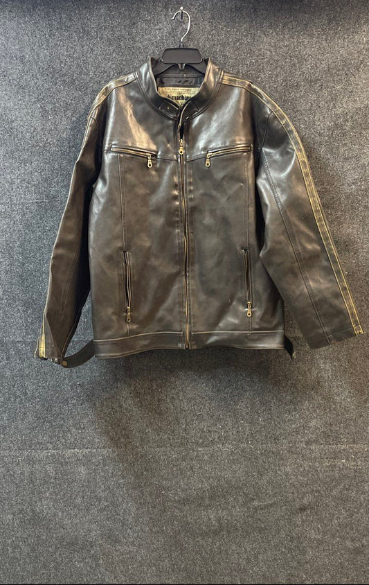 Machine Men's Leather Type Field Apparel Racing Stripe Biker Jacket Sz XXL