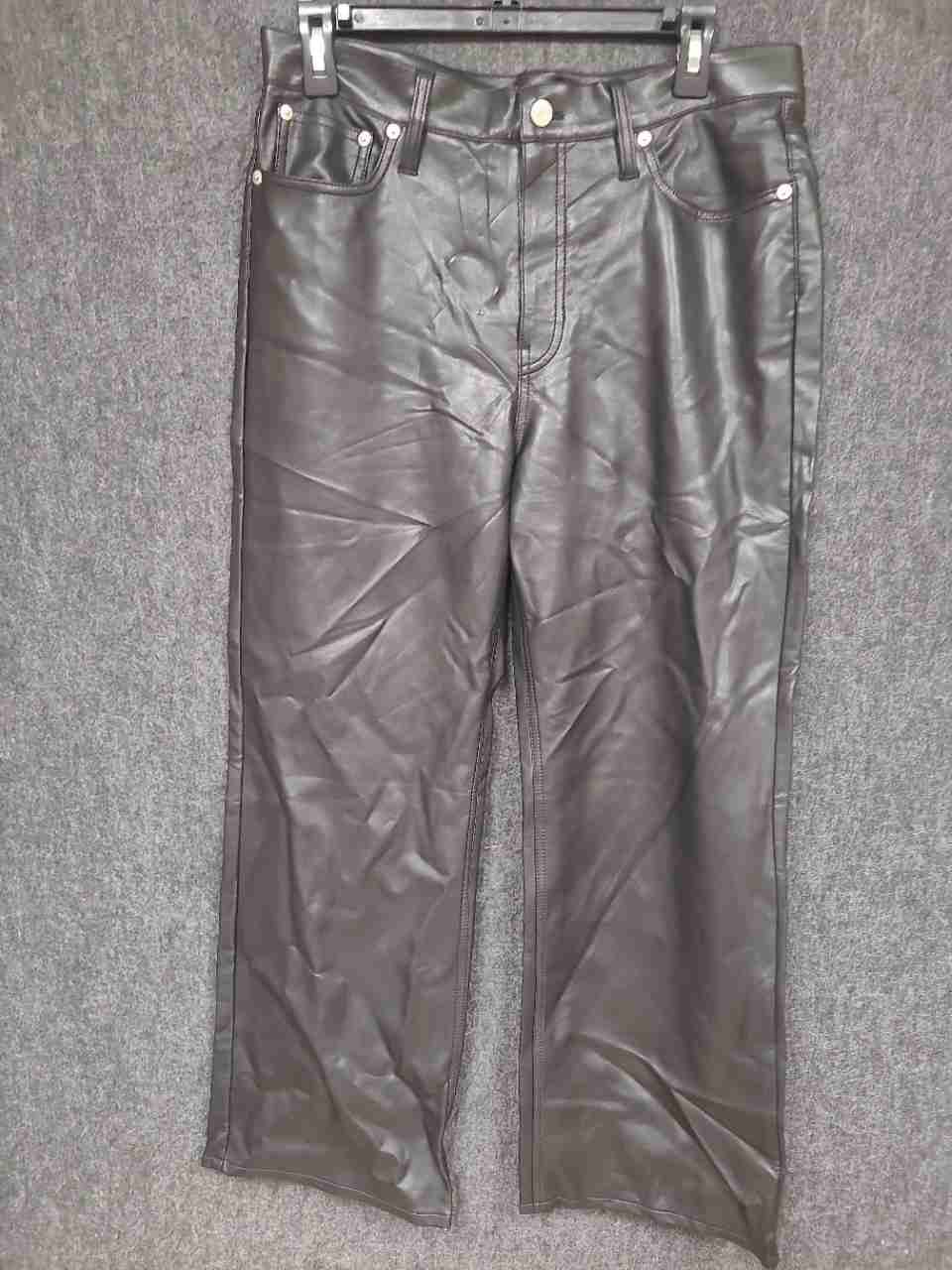 J.Crew Women's Dark Brown Faux Leather Straight Leg Pants Sz 29