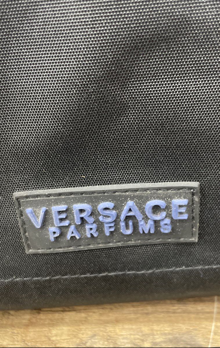 Versace Parfums Black Canvas Weekend Tote Bag Greek Key Strap Large Tassel